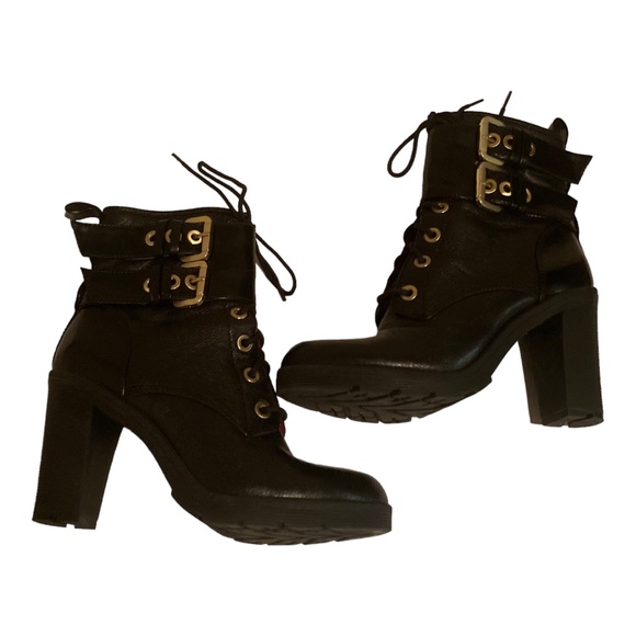 Guess Black Finlay High Heel Combat Boots Size 8M - Picture 6 of 12